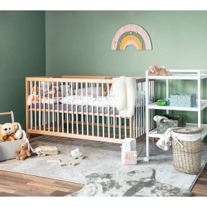 Babybett TONI 60x120 cm aus Buchenholz, mit Schlupfsprossen, in natur-weiß und umbaubar