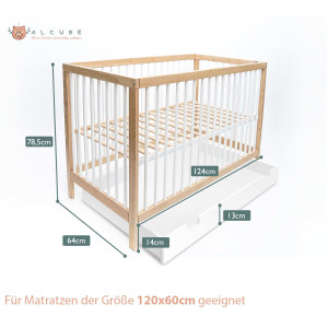Babybett TONI 60x120 cm aus Buchenholz, mit...