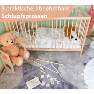 Babybett TONI 60x120 cm aus Buchenholz, mit Schlupfsprossen, in natur und umbaubar