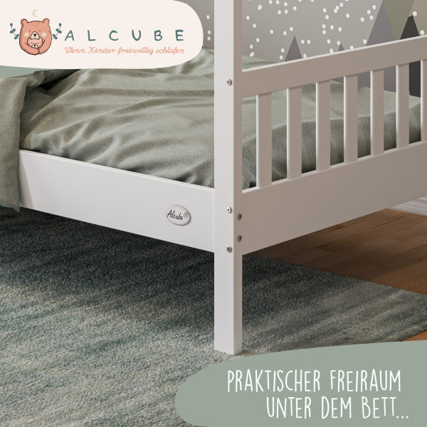 Alcube Hausbett 160x80 in stile Montessori per bambini piccoli con  materasso, rete a doghe e tetto per ragazze e ragazzi - Letto per bambini  80x160 a