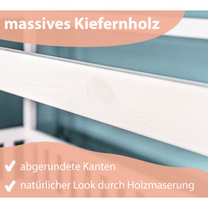 Hausbett HEIM 90x200 cm aus Kiefernholz, mit Roll-Lattenrost, Rausfallschutz und Schubladen in weiß