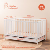 Babybett FINN 70x140 cm weiß mit Schublade