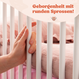 FINN Babybett mit Schublade in Weiß - Gitterbett 60x120 aus Massivholz - höhenverstellbar