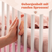 FINN Babybett mit Schublade in Weiß - Gitterbett 60x120 aus Massivholz - höhenverstellbar