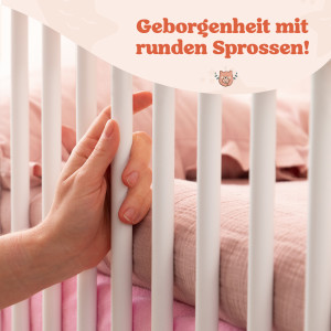 FINN Babybett mit Matratze 60x120 - Gitterbett höhenverstellbar und umbaubar - Kinderbett aus Massivholz