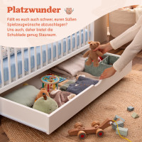 FINN Babybett mit Schublade in Weiß - Gitterbett 70x140 aus Massivholz - höhenverstellbar