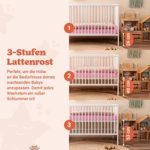 FINN Babybett mit Matratze 70x140 - Gitterbett höhenverstellbar - Kinderbett aus Massivholz