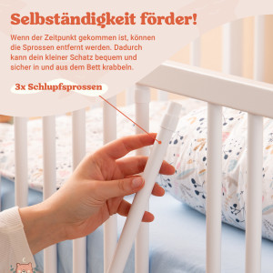 FINN Babybett mit Matratze 70x140 - Gitterbett höhenverstellbar - Kinderbett aus Massivholz