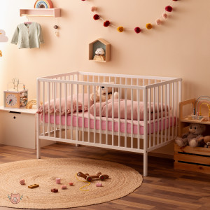 FINN Babybett mit Matratze 70x140 - Gitterbett höhenverstellbar und umbaubar - Kinderbett aus Massivholz