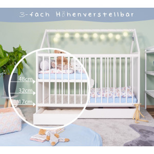 Babybett CHARLIE 70x140 cm aus Kiefernholz, mit Schlupfsprossen