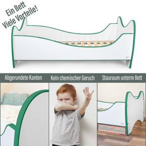 Kinderbett Swinging Green Edge 140 x 70 cm mit Rausfallschutz, Lattenrost und Matratze MDF beschichtet