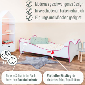 Kinderbett Swinging Pink Edge 140 x 70 cm mit Rausfallschutz, Lattenrost und Matratze MDF beschichtet