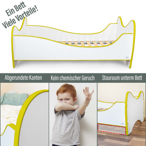 Kinderbett Swinging Yellow Edge 140 x 70 cm mit Rausfallschutz, Lattenrost und Matratze MDF beschichtet