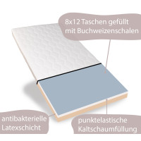 Kindermatratze DUO aus Buchweizen und Kaltschaum, 2seitig, mit Latexschicht, Bezug mit Silberfäden