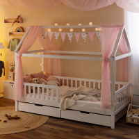 Deko-Set für Hausbett: Baldachin, Girlande und Lichterkette in rosa