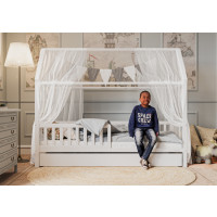 Hausbett HENNI 90x200 cm aus Buchenholz mit Lattenrost , Rausfallschutz und Bettkasten
